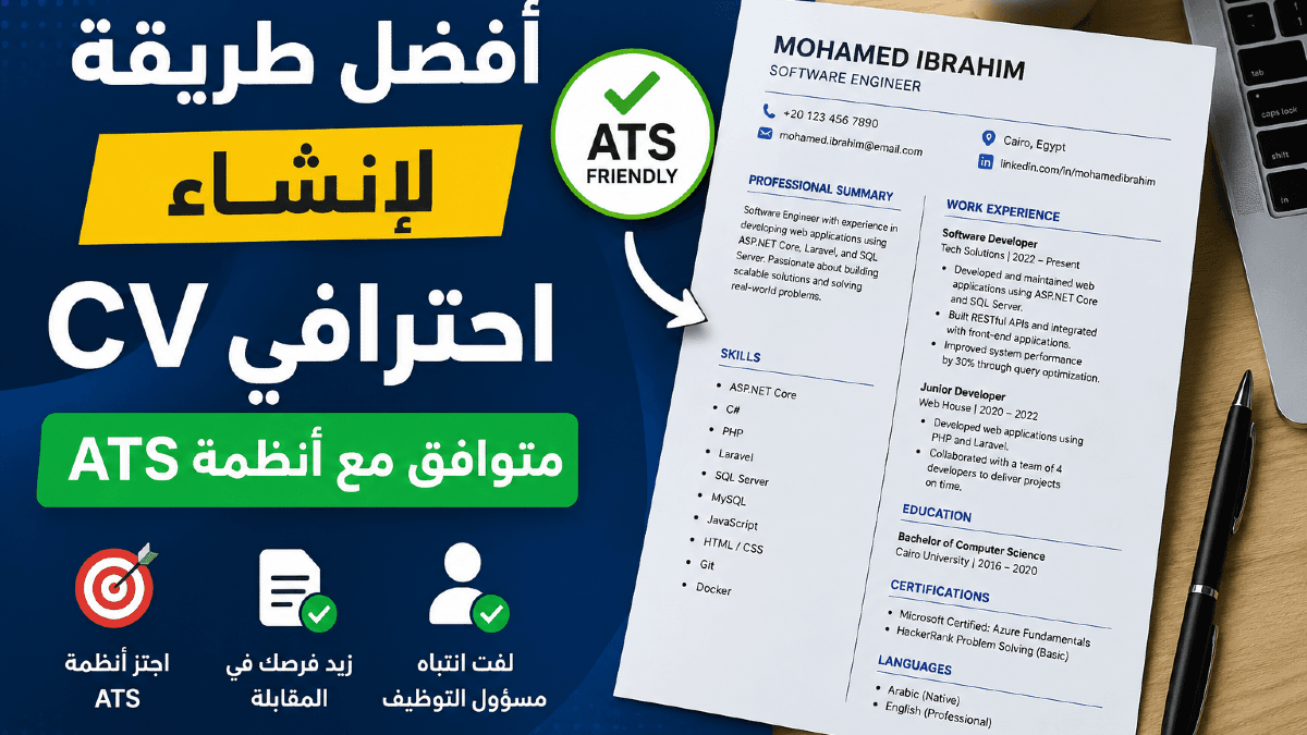 أفضل طريقة لإنشاء CV احترافي متوافق مع أنظمة ATS في 2026